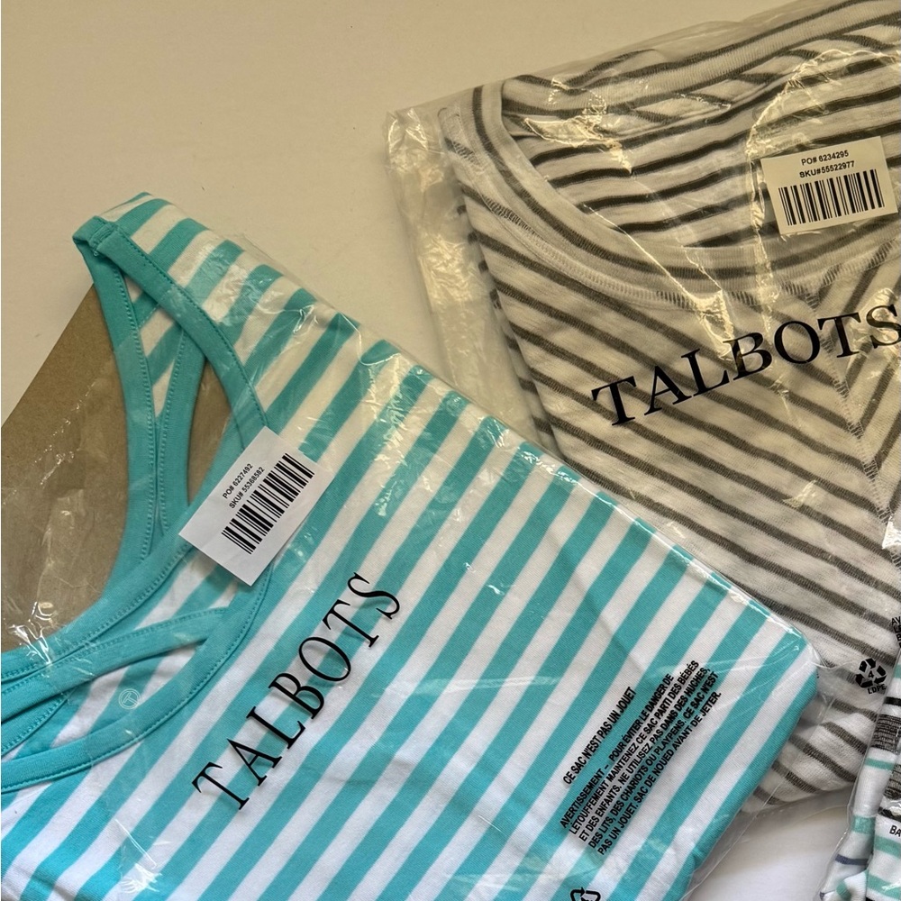 TALBOTS 2 Top Bundle Aqua and Gray Stripes